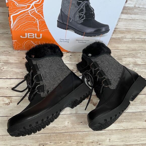 JBU Women’s Boots Size 6 Black Memory Foam Waterproof Warm Winter Faux Fur NWT - Picture 13 of 15